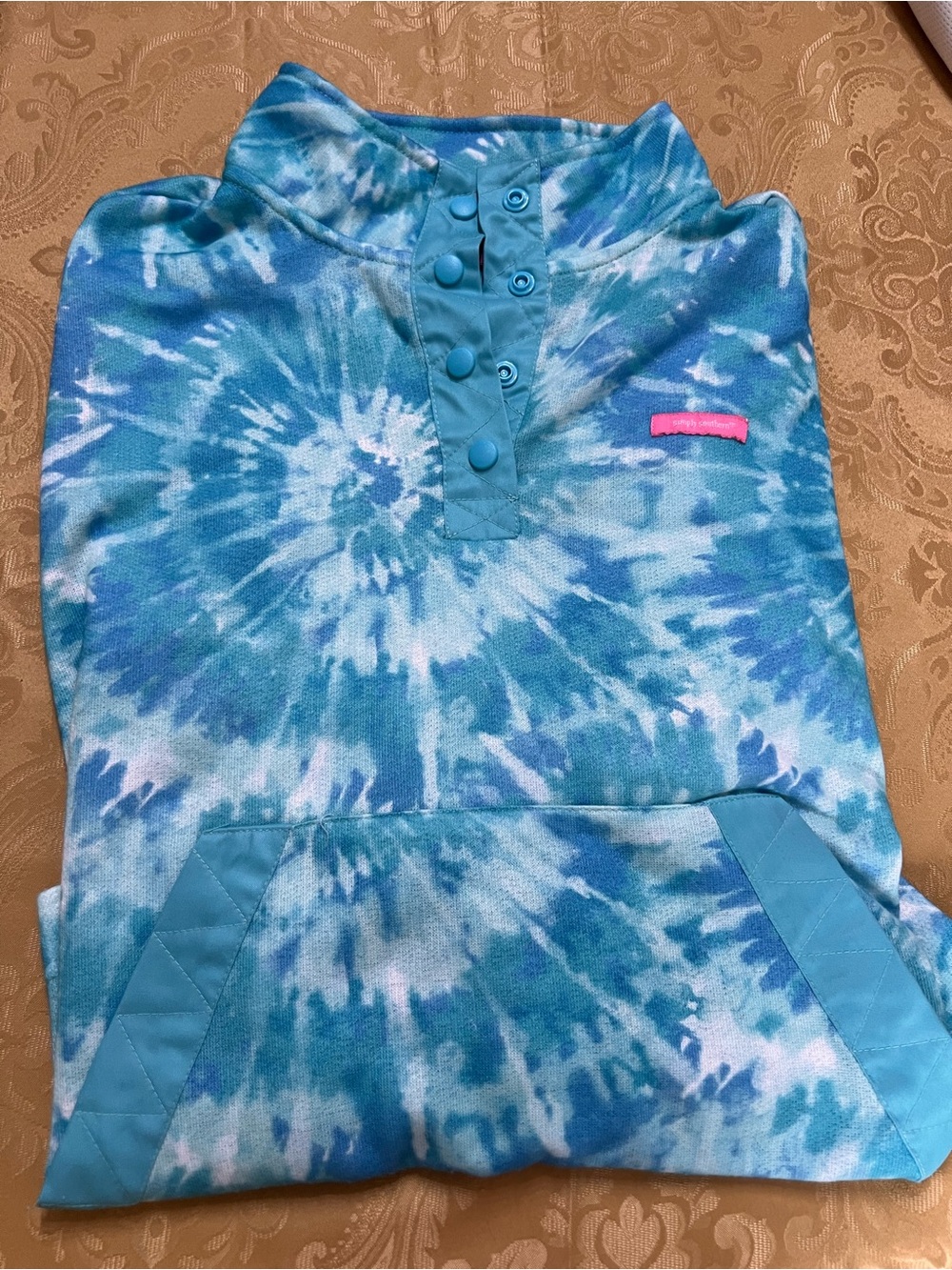 Ladies XL Simply Southern Blue Tie-Dye Pullover Sweatshirt Top Snaps Pocket